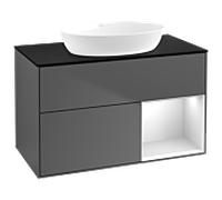 Villeroy und Boch Finion Villeroy und Boch GA22MTGK 100cm, plaque de recouvrement noir mat, Emotion, étagères laqué blanc mat, anthracite mat