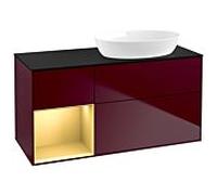 Villeroy und Boch Finion Villeroy und Boch GA42HFHB 120cm, plaque de recouvrement noir mat, Emotion, étagères laqué mat or, Peony Matt