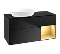 Villeroy und Boch Finion Villeroy und Boch GA52HFPD 120cm, plaque de recouvrement noir mat, Emotion, étagères laqué or mat, laqué noir mat