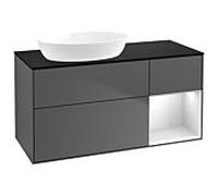 Villeroy und Boch Finion Villeroy und Boch GA52MTGK 120cm, plaque de recouvrement noir mat, Emotion, étagères laqué blanc mat, anthracite mat