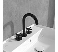 Villeroy und Boch Loop + Friends à trois trous mitigeur lavabo TVZ106009000K5 poignée en croix, sans garniture de vidange , noir mat