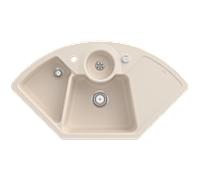 Villeroy und Boch Solo évier d'angle d'angle 670802FU garniture de vidange , fonctionnement excentrique, bac à restes, ivoire