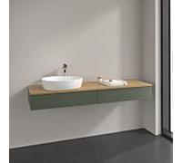 Villeroy und Boch sous vasque Antao L15051HL 160x19x50cm, trou pour robinetterie, plan vasque couleur chêne miel, laqué mat vert feuille