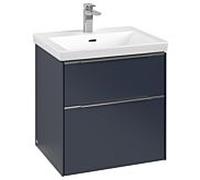 Villeroy et Boch Subway 3.0 Meuble sous plan, avec éclairage, 2 tiroirs, 572x579x462mm, Bleu Mari...