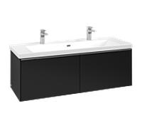 Villeroy & Boch Subway 3.0 armoire sous lavabo, 2 tiroirs, lavabo au centre, 1272x429x478mm, C60100VL, Couleur: Face/carcasse : Volcano Black, poignée : aluminium brillant