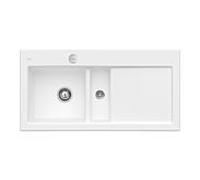 Villeroy und Boch Subway évier à chasse d'eau 67702FRW vasque à gauche, avec garniture de vidage et actionnement excentrique, Stone White