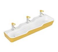 Villeroy und Boch Vasque multiple pour enfants O.novo 4A0813BCP5 130 x 43 cm, pour 3x 2000 trous Robinetterie , sans trop-plein, jaune soleil