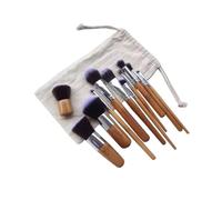 VILLFUL 11 pièces Kit Pinceaux Maquillage Professionnel Nylon Tenue Poudre pour Visage Yeux Lèvres Sac Toile Écologique Adapté Peau