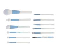 VILLFUL 12 Pièces Ensemble de 12 Pinceaux de Maquillage Visage à Manches en Bois Bleu Motif Aquatique, Poils Synthétiques pour Fond de Teint, Surbrillance et Estompage, Kit Portable pour
