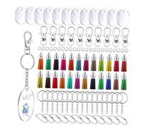 VILLFUL 144 pièces Set de Porte Clés Ronds Acrylique Transparent Anneaux pour Décoration Porte Clés Lot de Pendentifs Personnalisables pour Sacs et