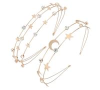 VILLFUL 2 pièces Bandeaux Femmes Métalliques Étoiles et Lunes Dorés Serre-têtes Légers et Délicats pour Accessoires Coiffure Lot pour Mariage et Fête