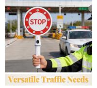 VILLFUL 2 Pièces Panneau de Signalisation Routière Portatif Double Face en Plastique Blanc Feu Clignotant Haute Visibilité pour Contrôle du Trafic et Sécurité en Parking