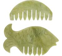 VILLFUL 2 pièces Peigne de Massage Jade Naturel Gua Sha pour Chevelu Soulagement des Tensions Stimulation Énergétique Soin Visage et Cervicales