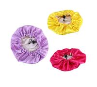 VILLFUL 3 pièces Bonnet de Nuit Satin Élastique Réglable pour Garçon Fille Ans Bonnet Double Couche Confortable Couleur Jaune Rose Lot pour Protéger Cheveux Au Sommeil et Bain