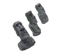 VILLFUL 3 pièces Décor de Bassin Poisson avec Statues Moai Résine Ornement Réaliste pour Aquarium Aménagement Paysager Sûr et Durable