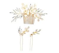 VILLFUL 3 pièces Peignes à Cheveux Dorés avec Perles et Épingles Décoratives Élégantes pour Mariage Fête et Usage Quotidien Accessoires Pratiques et Durables pour Femmes