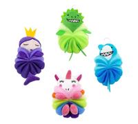 VILLFUL 4 pièces Cartoon Style Bath Balls For Soft PE Skin Scrubbers With Thickened Mesh Rich Foam Body Cleaning Tool Compact And Quick-dry Safe For Boys And Bathing