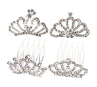 VILLFUL 4 pièces Couronne Petite Fille avec Peignes Strassés Accessoire Cheveux pour Fête Tiara Élégante Décoration Coiffure Garçon Fille Tenue Mariage et Anniversaire