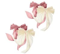 VILLFUL 4 Pièces French Bowknot Hair Clips For Women Large Ribbon Bows With Long Flowing Tails Spring-loaded Barrettes For Secure All-day Hold And Comfortable Wear