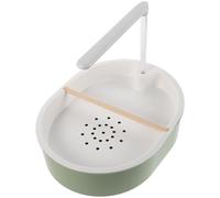 VILLFUL Bain d'oiseaux Automatique avec Pompe USB Réglable, Double pour Perroquets, Bac Plastique Vert Bleu-Gris 20 Cm avec Perchoir en Pin 1,5 Cm - Fontaine Intérieure pour Cage, Bain