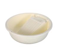 VILLFUL Bassine à Linge Portable Petite Taille Crème avec Planche à Laver Intégrée en Plastique Renforcé, Mini Lavabo pour Lavage à Main, Outil Multifonctionnel pour Maison, Voyage