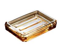 VILLFUL Boîte à Savonnette en Verre Transparent Ambre Petite Taille Carrée Rainures Porte-Savonnette Domestique Résistant à L’Usure Égouttoir Intégré pour Salle de Bain et Toilettes