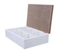 VILLFUL Boîte de Rangement Marine en Bois Naturel avec Couvercle, 6 Compartiments Multifonctions pour Sachets de Thé, Bijoux et Petits Objets, Organiseur Décoratif pour Maison et Bureau