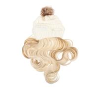 VILLFUL Bonnet Perruque Tricoté avec Longue Wig Ondulée Détachable pour Femmes Chapeau Chaud Pompon Style Naturel et Confortable Hiver