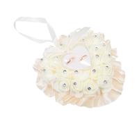 VILLFUL Coussin D'alliances pour Mariage de Cœur et Rose | Beige, Mousse Plastique et Strass, Rangement D’anneaux, Accessoire Romantique pour Cérémonie Nuptiale