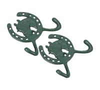 VILLFUL Crochets Muraux en Fonte Forme Fer à Cheval 2 Pcs, Crochets Métalliques Décoratifs Verts Tête Cheval, Patères Rustiques pour Manteaux, Clés et Serviettes, Fixation Murale