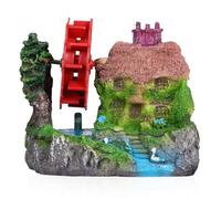 VILLFUL Décoration Aquarium Micro-Paysage Roue à Eau Maison Chaumière Stable, Matériau Résistant, Taille Compacte, Ornement Aquatique pour Aquarium d'eau Douce, Habitat Poissons et Reptiles
