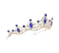 VILLFUL Diadème de Mariée Baroque en Métal Doré Strass Bleus Accessoire de Tête pour Mariage Fête et Spectacle Couronne Décorative Élégante et Lumineuse