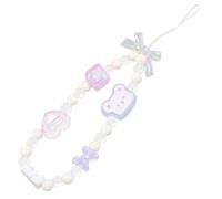 VILLFUL Dragonne à perles pour téléphone portable avec breloque cœur ours, chaîne décorative en acrylique, usage mains adaptée vélo et jogging