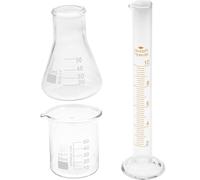 VILLFUL Ensemble de 3 Outils de Laboratoire Scientifique en Verre Épais - Bécher 50 Ml Erlenmeyer Conique 50 Ml Cylindre Gradué 10 Ml - Instruments Précis pour Mesures Chimiques et