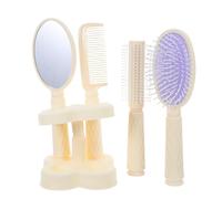 VILLFUL Ensemble de 4 Peignes à Cheveux Multifonction Blancs avec Miroir de Poche, Brosse Plate, Peigne Lisseur et Bigoudi - Kit Coiffure pour Boucles et Massage du Cuir Chevelu,