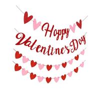 VILLFUL Guirlande de Fanions en Papier Saint-Valentin 3 Pièces Décorations Suspendues Rouge et Rose Paillettes de Cœur Accessoires Créatifs pour Fête et Ambiance Romantique