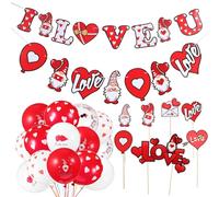 VILLFUL Kit de Décorations Saint-Valentin - Ensemble Complet Ballons en Latex Réutilisables Bannière Rouge et Rose Ornements Suspendus pour Décoration de Chambre et Fêtes Romantiques