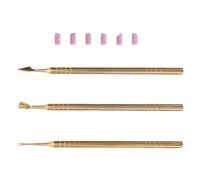VILLFUL Kit Manucure 3 Pièces en Métal Doré Effet Miroir avec 6 Bâtonnets Pierre à Ongles, Ensemble D'outils pour Cuticules Double Embout Précis, Pochette Pvc Portable pour Soin des