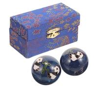 VILLFUL Lot de 2 Balles D’Exercice Mains 42 MM en Émail Basse Température Bleu Panda Balles de Massage Chinoises Baoding Portables pour Relaxation Renforcement Préhension et Soulagement