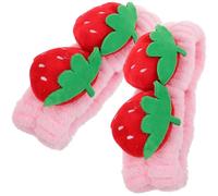 VILLFUL Lot de 2 Bandeaux Élastiques en Peluche Motif Fraise Rose pour Maquillage Lavage du Visage et Spa Serrage-Tête Doux et Confortable Accessoires Cheveux Femmes et Filles