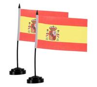 VILLFUL Lot de 2 drapeaux de table espagnols avec support - Mini drapeau de bureau Espagne de luxe pour festivals internationaux, événements sportifs, décoration de bureau à domicile, fêtes et