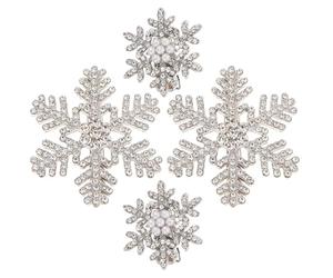 VILLFUL Lot de 4 Pinces à Cheveux Crocodiles en Strass Forme Flocons de Neige Argenté, Accessoires pour Cheveux de Fille, Barrettes à Paillettes Hiver pour Fêtes et Coiffures