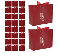 VILLFUL Lot de 60 Boîtes à Bonbons de Mariage en Papier Rouge avec Ruban Élégant, Design Chinois Classique, Facile à Transporter pour Fête Nuptiale ou Réception