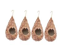 VILLFUL Nid D'oiseau Suspendu en Paille Tissée Naturel, Lot De 4, Taille Moyenne, pour Jardin Extérieur, Convient Aux Petits Oiseaux Nicheurs