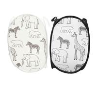 VILLFUL Panier à Linge Pliable en Maille Polyester Lot de 2 Motif Animal Dessin Animé Grosse Capacité Panier Rangement pour Jouets et Vêtements Poignées pour Garçon et Maison Blanc et Noir
