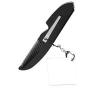 VILLFUL Peigne Pliable de Poche Petit Format avec Dents Fines et Miroir Carré Peigne de Voyage Multifonction pour Hommes Accessoire Léger et Solide pour Barbe et Moustache Porte-clés