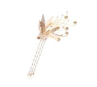 VILLFUL Pince à Cheveux Rétro Style Chinois en Métal Doré Perles et Pompons, Confortable et Pratique pour Banquet ou Anniversaire
