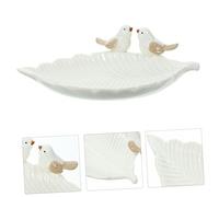 VILLFUL Plateau Organisateur Bijoux Céramique Blanc Forme avec Oiseau Plateau de Rangement Multifonction pour Bagues Support Décoratif de Bureau et Accessoire Photo