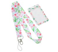 VILLFUL Porte-badge Cordon Détachable en Polyester, Porte-cartes D’identité Format Standard, Motifs Floraux Romantiques, Titulaire de Carte Pratique pour École, Bureau et Transport Public