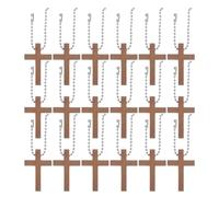 VILLFUL Porte-clés Mini Croix en Bois Naturel 72 Pièces Chaîne, Pendentifs Chrétiens pour Bricolage, Décorations Religieuses Diy, Idées Présents Baptême et Fêtes Chrétiennes